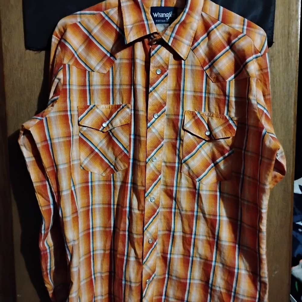 Wrangler Orange Plaid Western Button-Down Shirt